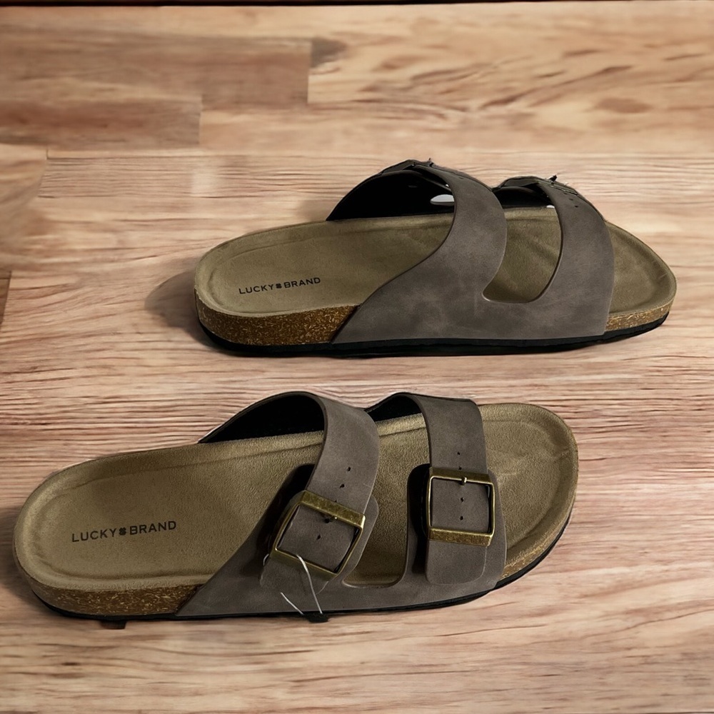 Lucky Brand Men’s Blanc Footbed Double Strap Buckle Suede Cork Sandal - Picture 2 of 7